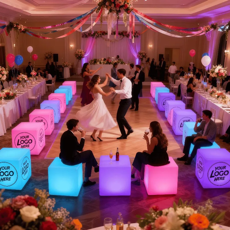 Waterproof Rechargeable LED Cube Chair Modern Luminous Patio Furniture Matching Table Chair Set for Outdoor Garden Backyard Pool
