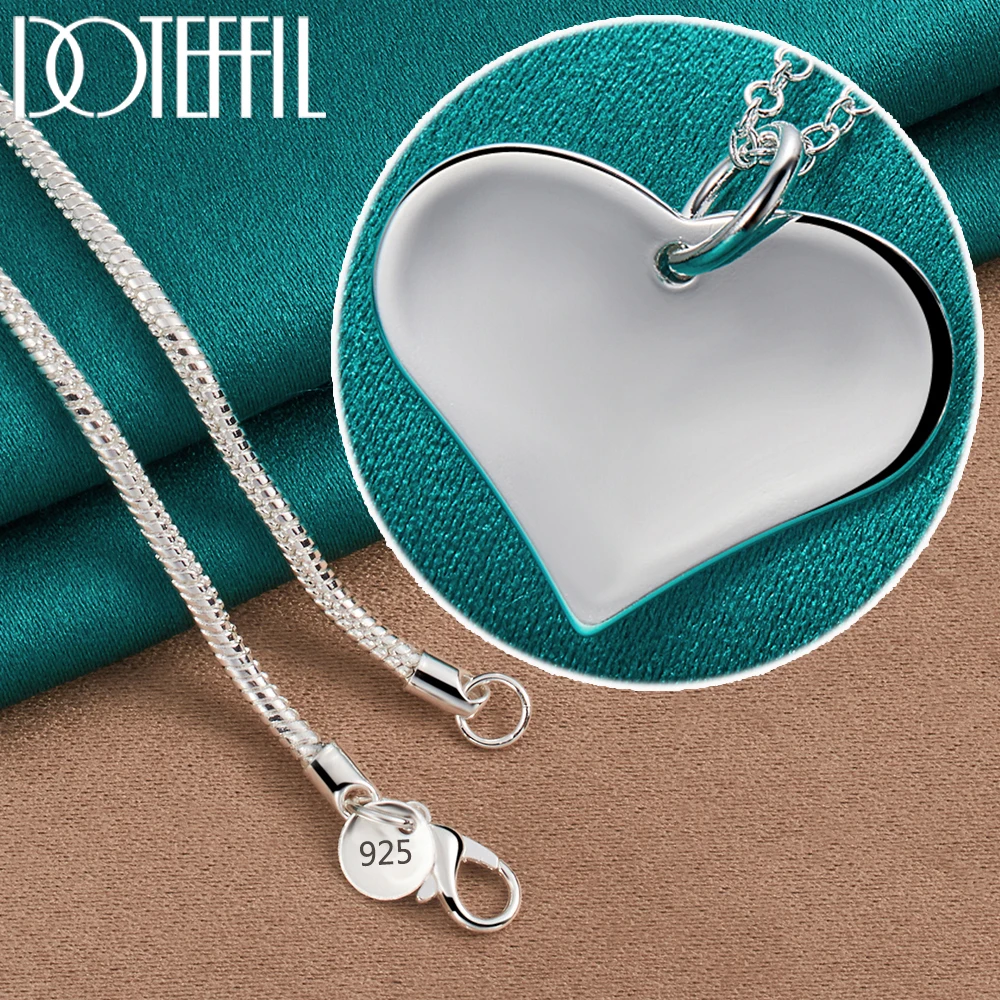 DOTEFFIL 925 Sterling Silver 18-30 Inch Chain Heart Tag Pendant Necklace For Women Wedding Engagement Jewelry Christmas Gifts