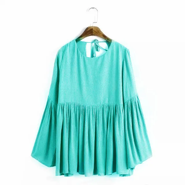 Summer Autumn women cotton linen long sleeve shirts, Flare sleeve linen blouse,deep V sexy blusas plus size vintage shirts view 5