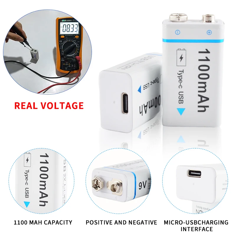 1/2/4pcs 9v Lithium Batteries, T-C Quick Charge Protocol ForMultimeter, Microphone, Walkie-talkie, Metal Detector