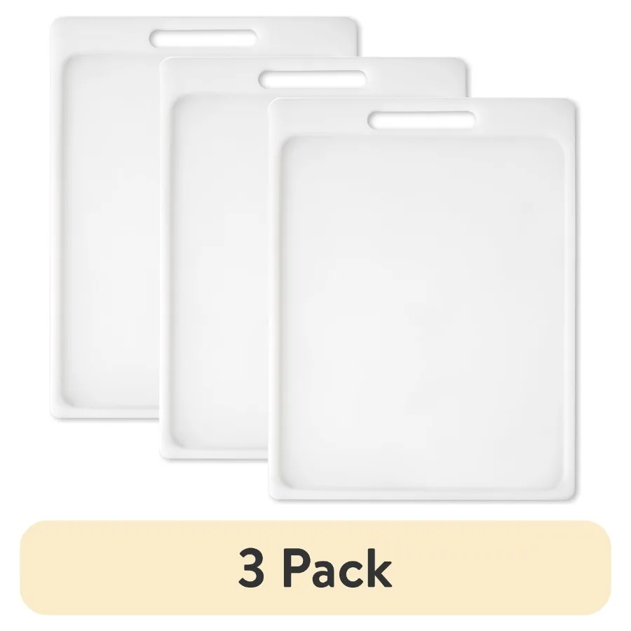 3 pack 11" X 14.5" White Non-Slip Poly Cutting Board with Juice Groove