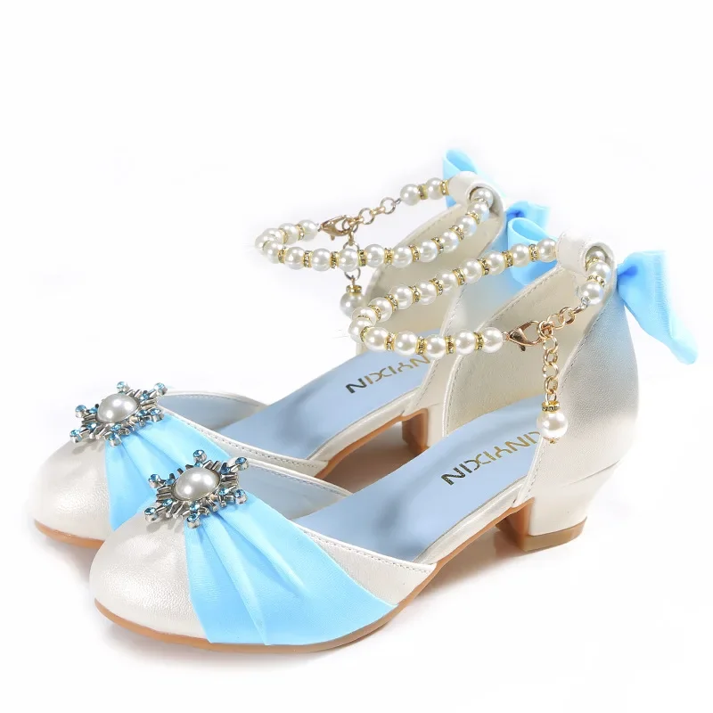 2024 New Girls\' Sandals Spring Summer Kids Non-slip Children\'s Wedding Party Shoes School Students Pearl Crystal Princess Shoes