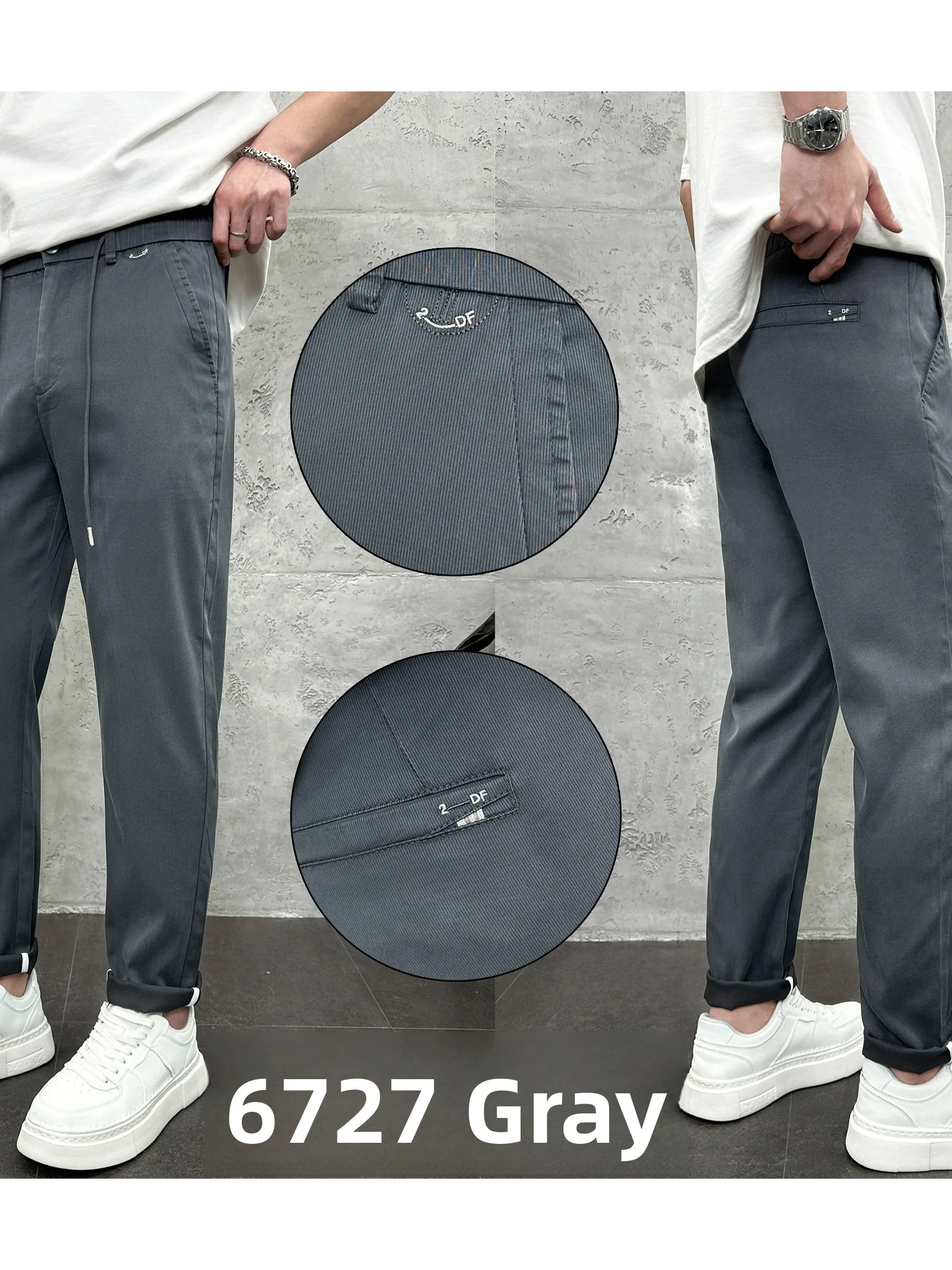 

High-End Lyocell Fabric Men's Busin Casual Straight Leg Elastic Waist Color Pants Comfortable Stretchy Office Wear