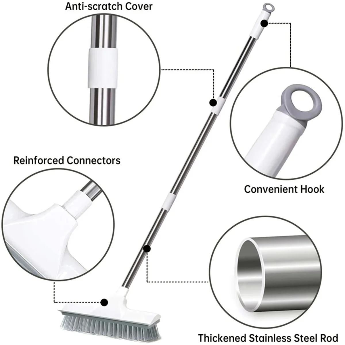 Y31A فرشاة تنظيف الأرضيات 2 في 1 فرشاة تنظيف مع مقبض طويل قابل للتعديل أداة تنظيف مكنسة دفع متعددة الوظائف للحمام