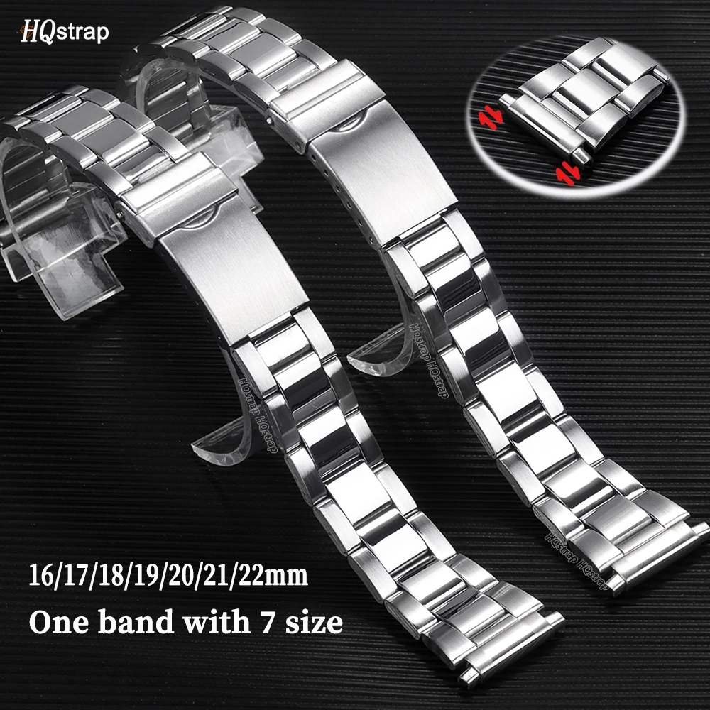 HQstrap Stainless Steel Watch Band 20mm 21mm 22mm 16mm 17mm 18mm 19mm Silver Metal Watchband Scalable Strap End Accessories