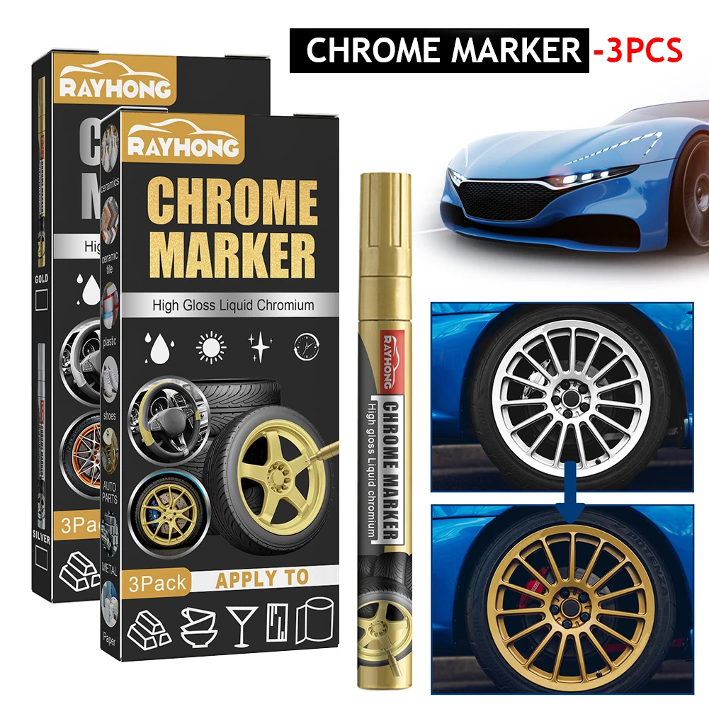 

3Pcs/Set DIY Car Chrome Permanent Paint Marker For Bike Motor Tires Tyre Marker Paint Pen Rubber Tyre Marker Metallic Markers