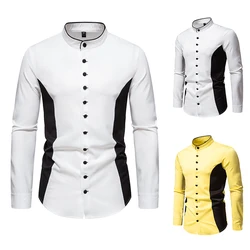 New High Quality Men's Henry Collar Colorful Long-sleeved Shirt Personality Casual Fashion Button Down Shirt