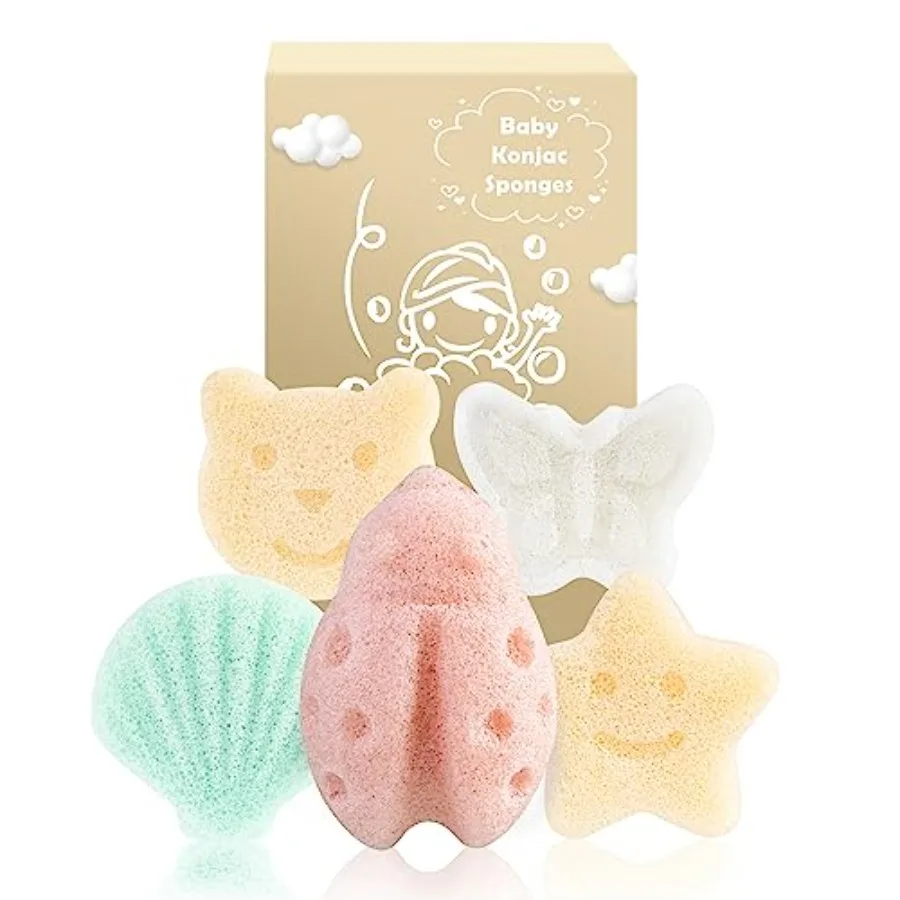 

MoHern Konjac Baby Sponge for Bathing 5Pcs Natural Cute Shapes Bath sponges for Infants Toddler Bath time Plant-Based Extra Sof