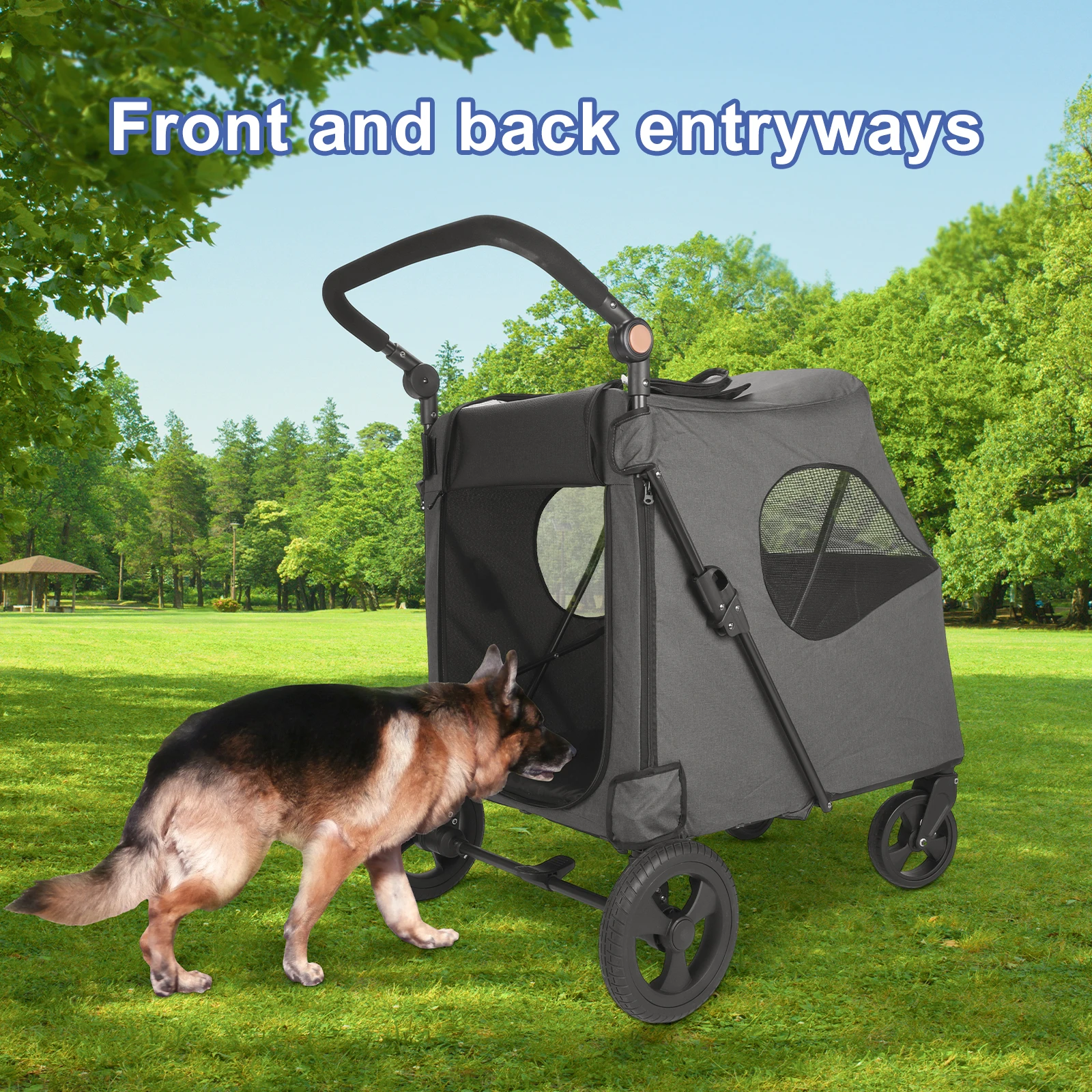 Pet Stroller Universal Wheel  Ventilated Oxford Fabric for Medium Size Dogs Two Front Wheels Rotate 360° , Safety