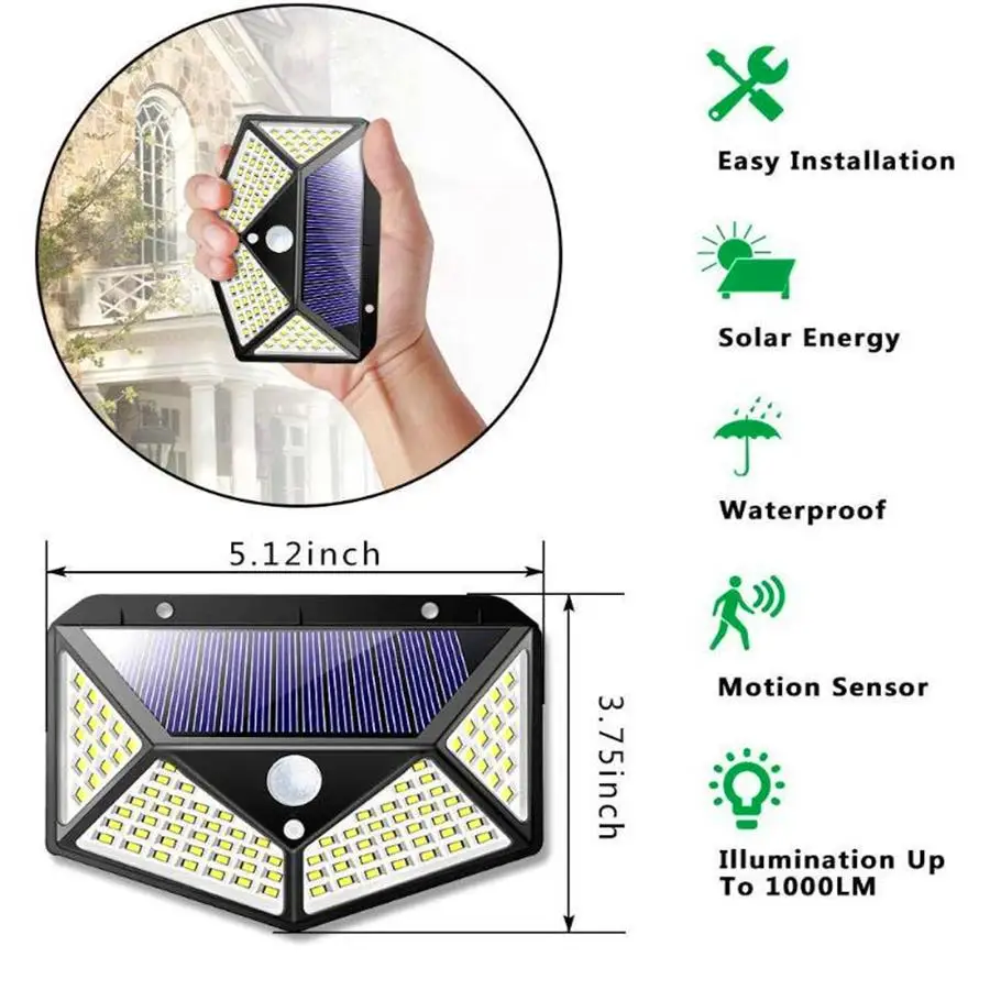 100 LED Solar Wall Lights Outdoor Waterproof Solar Lamp PIR Motion Sensor Sunlight Street Light For Garden Outside Path Way