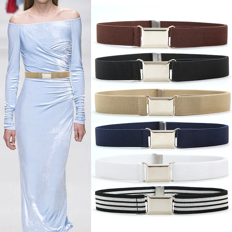 Stylish Minimalist and Versatile No-Fuss Belt—Stretchy Adjustable Length Convenient Buckle Closure Women’s Jeans Belt