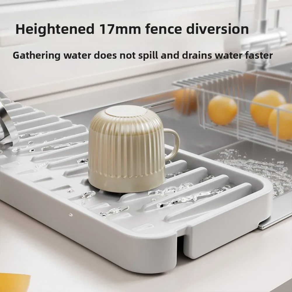 Slope Sink Drain Pad Silicone Narrow Edge Sink Water Absorbent Tray Splash-proof Anti-slip Kitchen Sink Tea Cup Holder Kitchen view 6