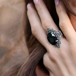 CAOSHI Gorgeous Oval Black Zirconia Finger Ring Female Luxury Party Accessories Temperament Charming Lady Wedding Jewelry Gift