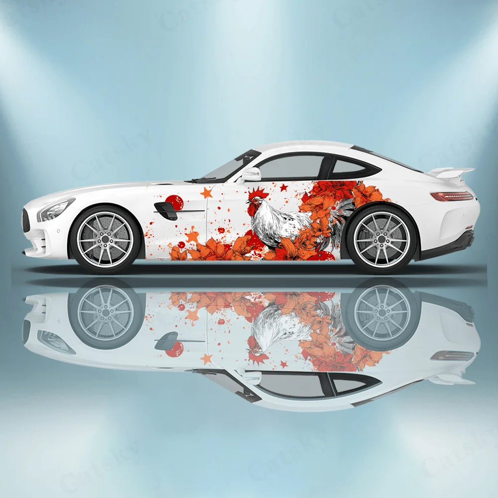 Floral Rooster Colorful Splash Decal Full Body Sticker Floral Decoration Cover Scratches Protect Car Decal Waterproof
