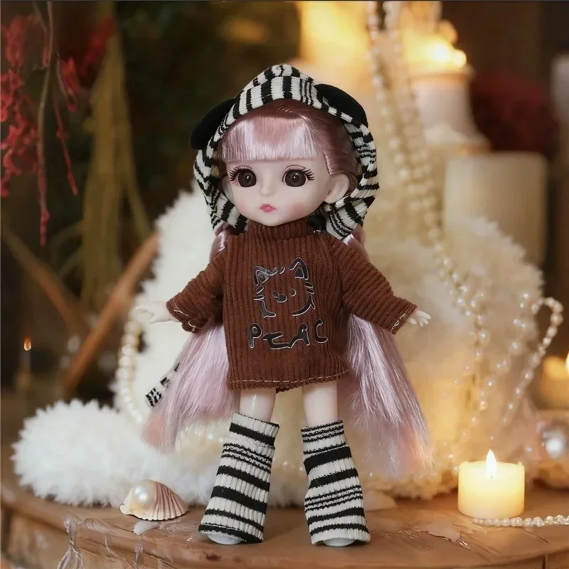 For 1/8 BJD Doll Cute Animal Puppy Coat Hat Bag Set Outfit Clothing Sexy Plush Leopard Print Jacket Clothes For 16 17cm Doll view 6