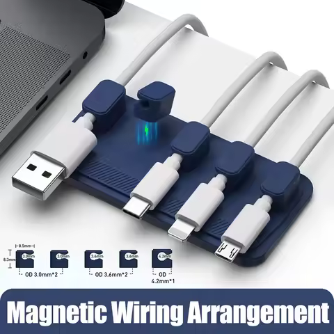Car mounted magnetic cable management, silicone cable clamp, desktop multi-purpose wire holder, 5 clips for lighting USB C micro