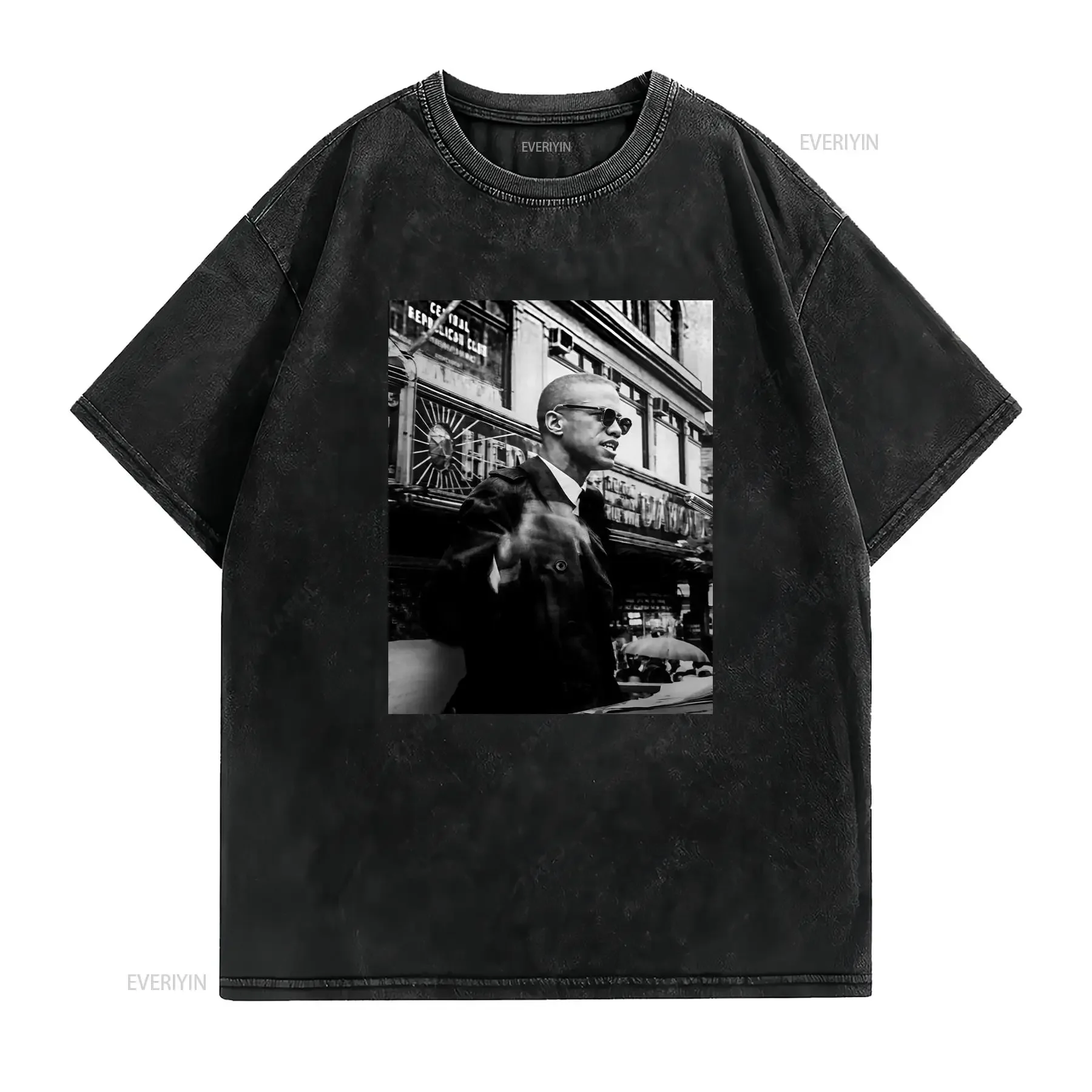 Maglietta Iconica con Ritratto di Malcolm X Taglia L Nero Stampa del Discorso e Foto della Pistola T Shirt Casual a Collo