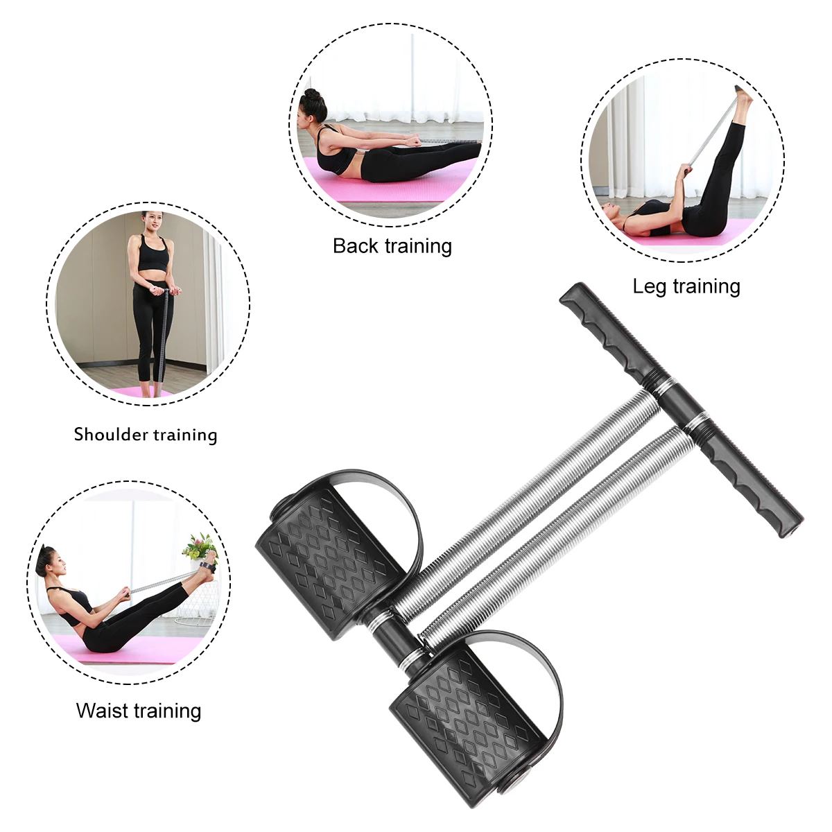 

Home Fitness Pedal Leg Puller Double Spring Steel Resistance Band Portable Exercise Equipment For Men Women All Ages Black