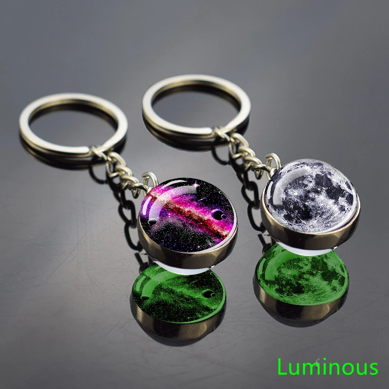 Glowing Solar System Planet Keyring Galaxy Nebula Luminous Keychain Moon Earth Sun Double Side Glass Ball Key Chain