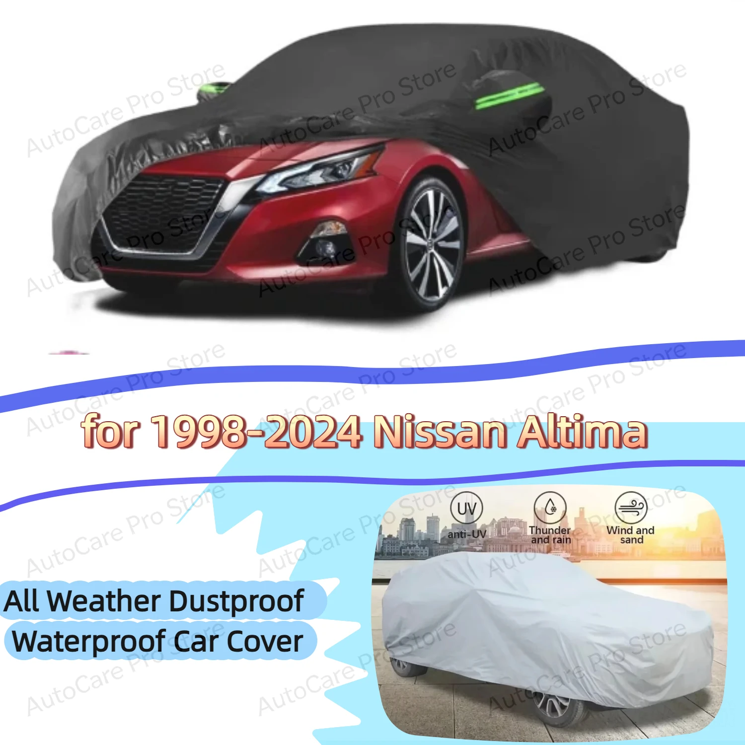 Waterproof Car Cover for 1998-2024 Nissan Altima All Weather for Automobiles Windproof Snowproof Rain Hail Sun UV Protection