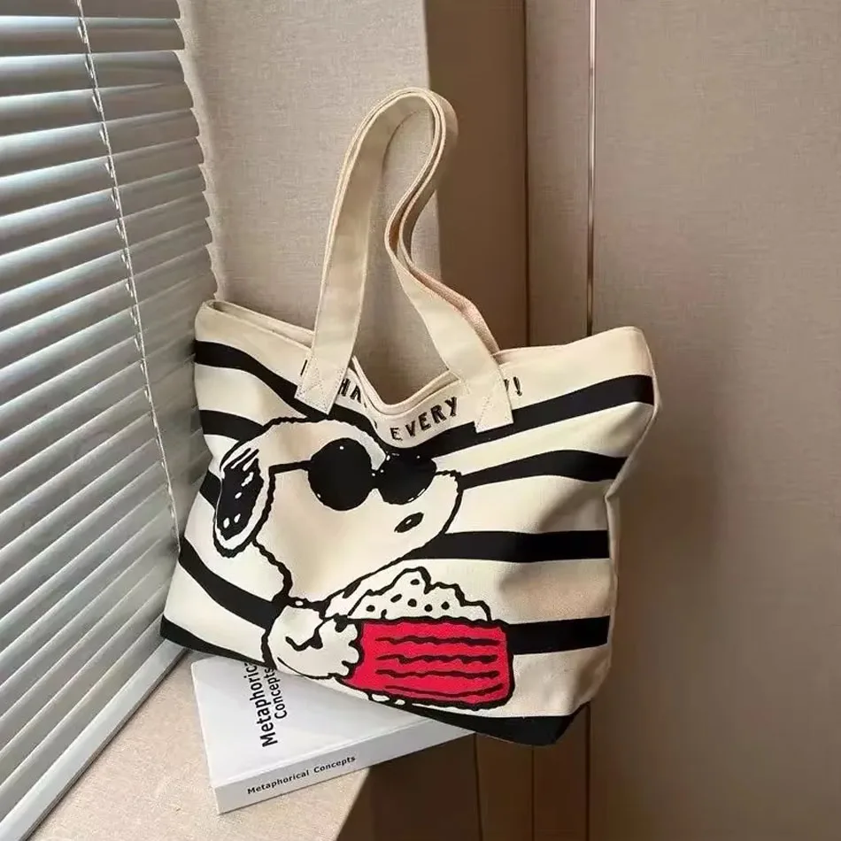 2027 Bolsa de Lona de Grande Capacidade com Desenho Fofo do Snoopy da Bandai para Estudantes Femininas, para Levar Livros, Bolsa Tote para Mães