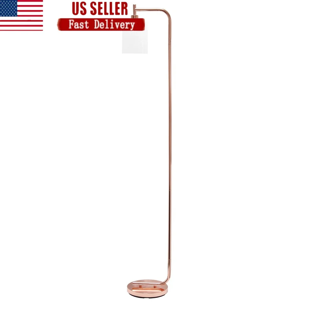 

Modern Iron Floor Lamp with Glass Shade Living Room Bedroom Office Dimmable Edison Bulb Compatible Rose Gold Finish