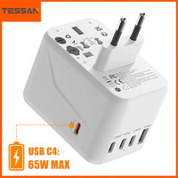 TESSAN 65W Universal Travel Adapter with USB Port Type C Fast Charging International Power Adapter EU/UK/USA/AUS Plug for Travel