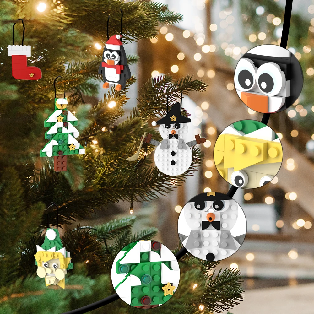 

Gobricks MOC Christmas Pendant Building Blocks Home Decorations Snowman Elk Santa Claus Xmas Tree Pendants Bricks Kids Toy Gift