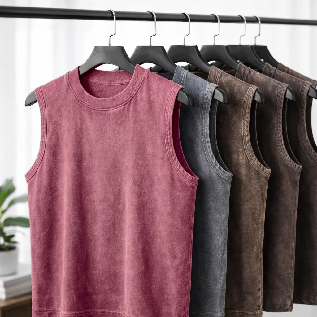 Men Vintage Washed Cotton Tank Top Sleeveless Distressed Vest Loose Casual High Street Streetwear Workout Running Beach Tee 2026