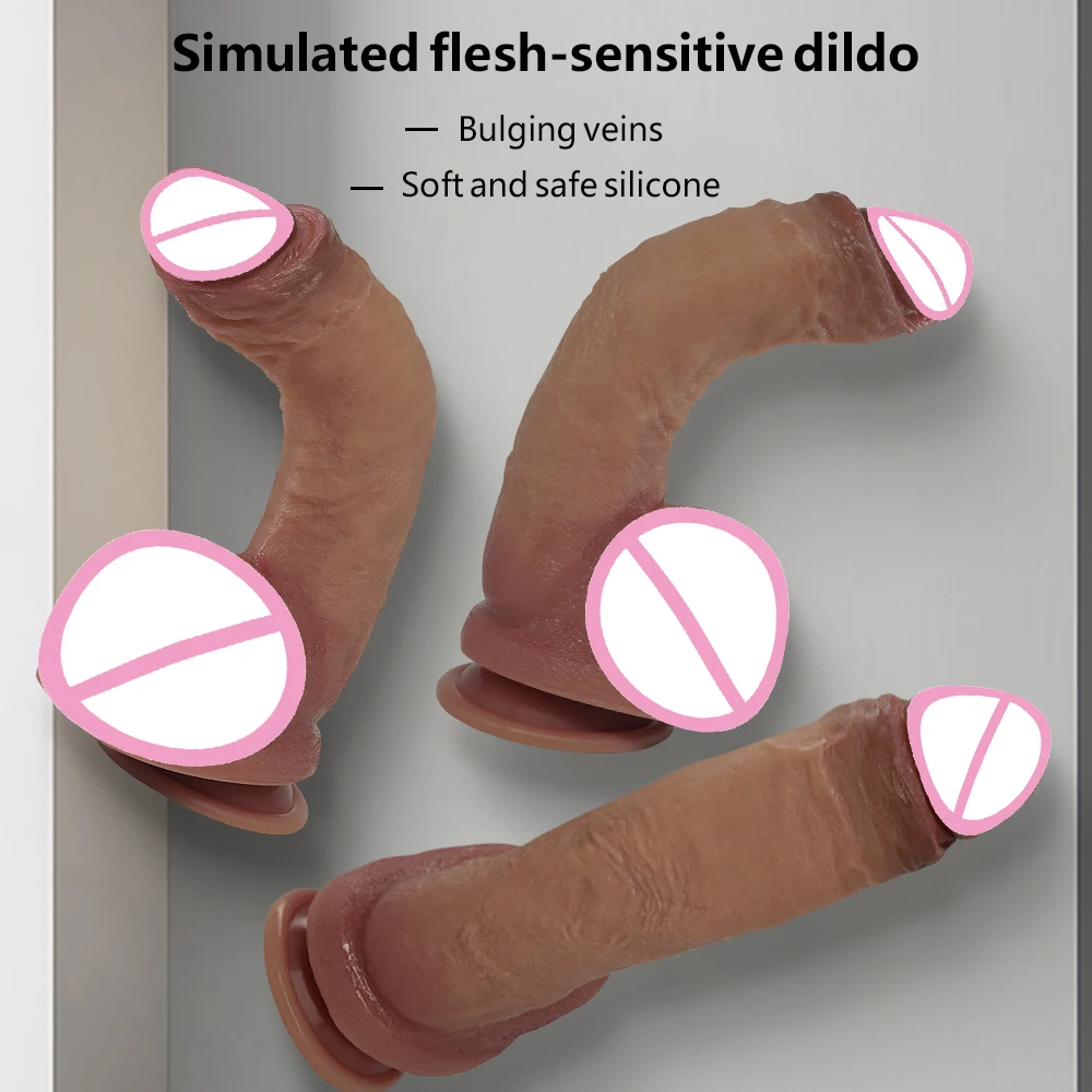 Realistic Dildo Strap-On Super Soft Silicone Big Penis with Suction Cup Flexible G-spot Curved Shaft and Ball For Women lesbian