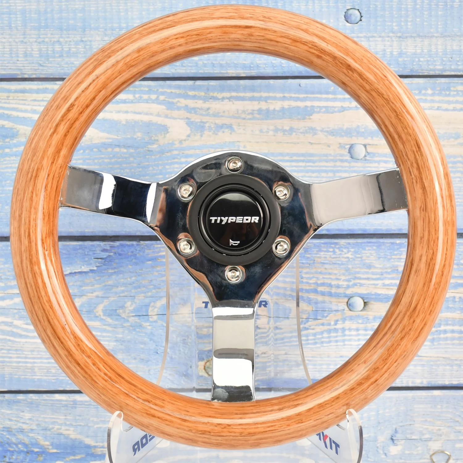 TIYPEOR 280MM Vintage Wood Steering Wheel 3 Spoke Chrome Racing Car Steering Wheel  Classic Wood Grain Modification 