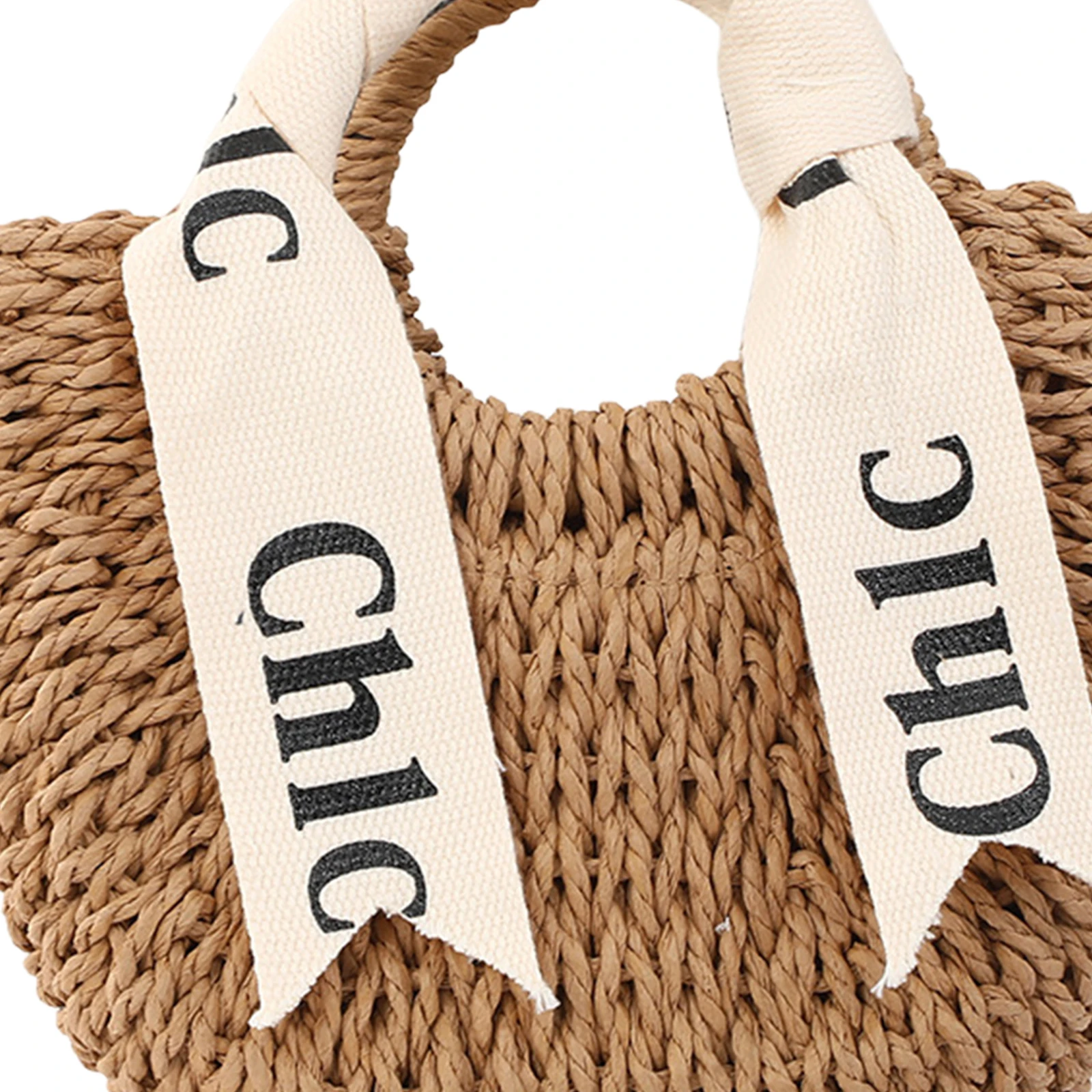 Half Moon Rattan Woven Bag Women Handwoven Straw Beach Tote Handbag Boho Vacation Bag with Letter Ribbon And Inner Lining Medium