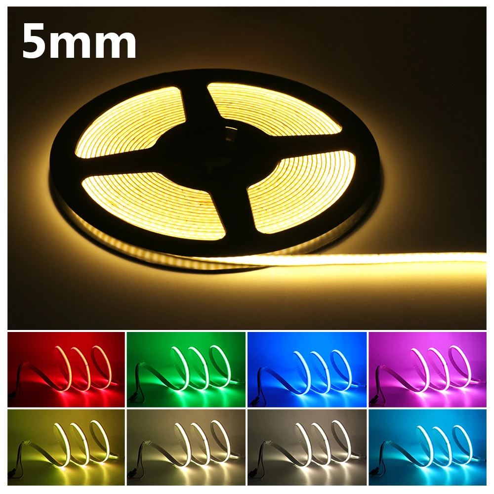 DC 12V 24V COB LED Strip Lights 5mm 8mm Width 320LEDs/m Flexible LED Tape Linear Light Red Blue Home Decor Lamp 1m 2m 3m 4m 5m