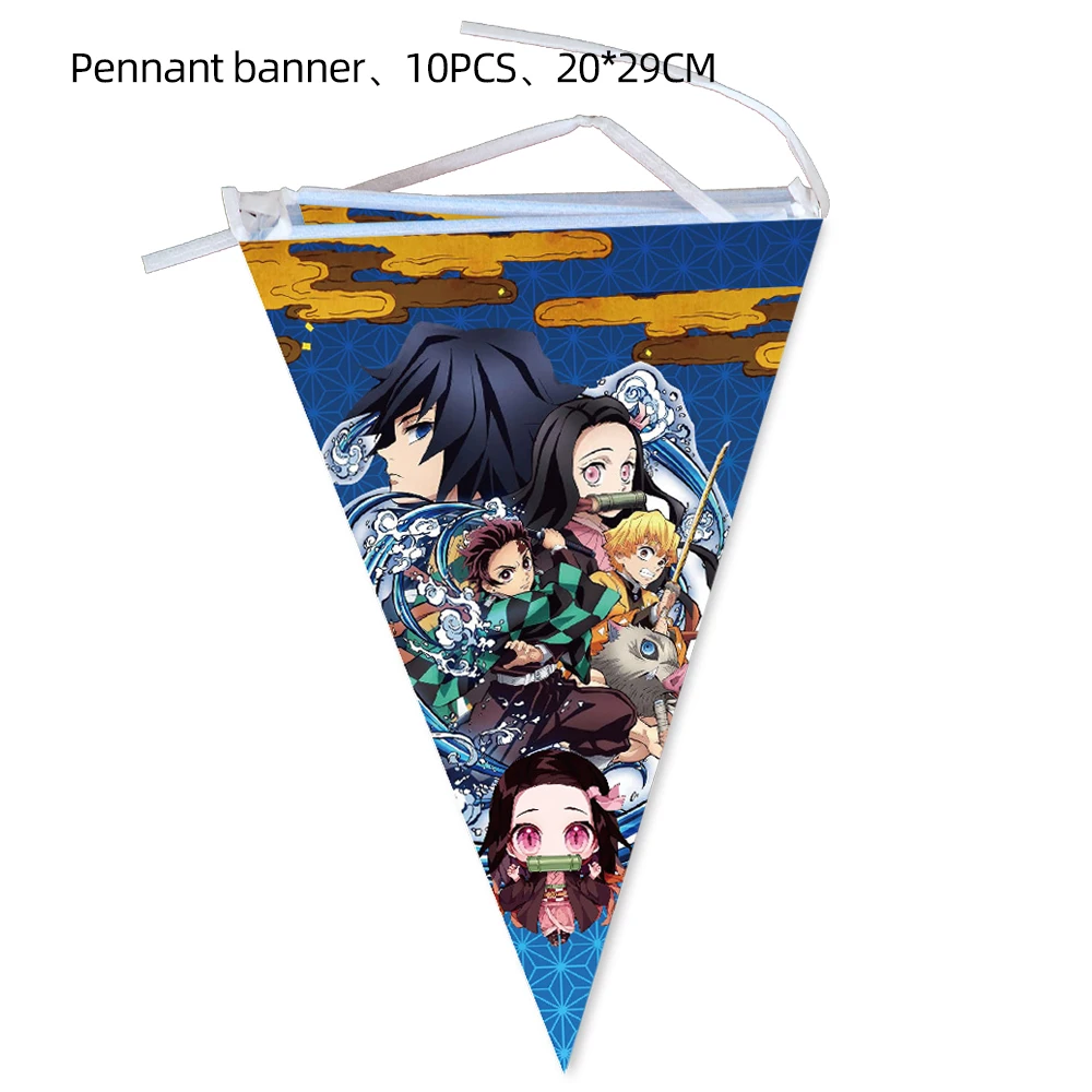 Decoraciones de fiesta de cumpleaños de Anime Demon Slayer, vajilla de globo, taza de papel, placa, pegatina, No Yaiba Kimetsu, suministros para