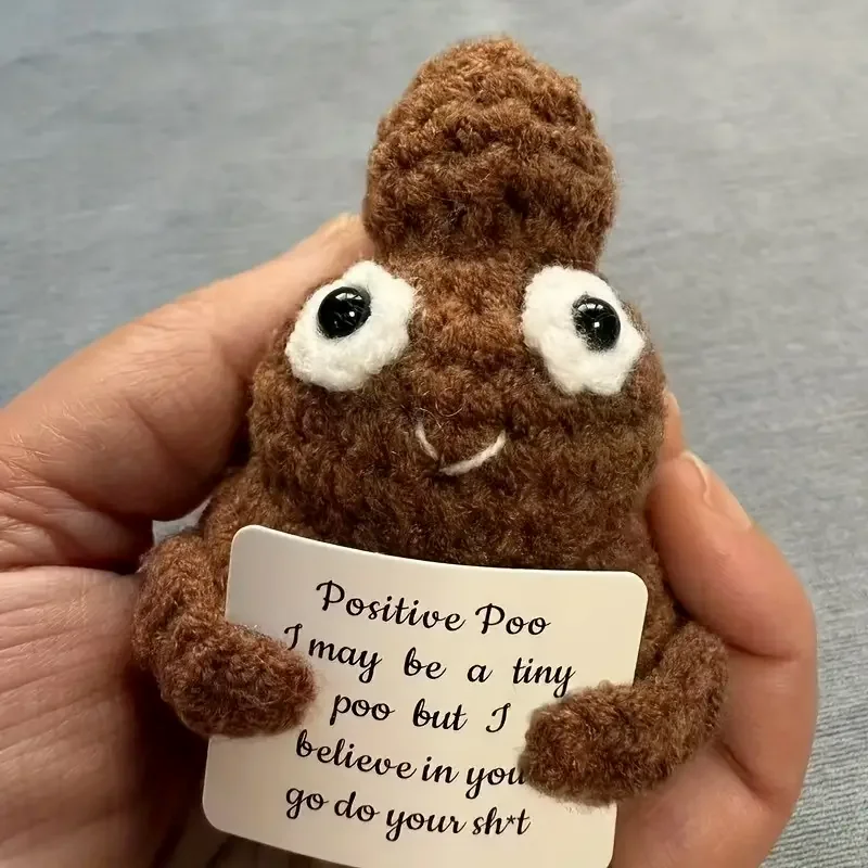 

Cute Crochet Doll Positive Poo Creative Knitted Decor Emotional Support Positive Message Card New Year Birthday Gift