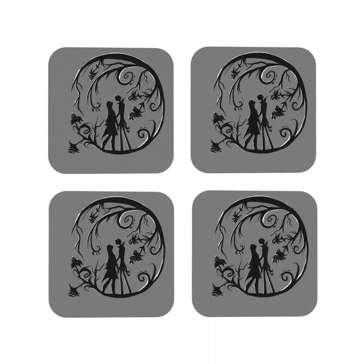 Jack And Sally Silhou Coasters Kitchen Placemats Waterproof Insulation Cup Coffee Mats For Decor Home Tableware Pads Set of 4