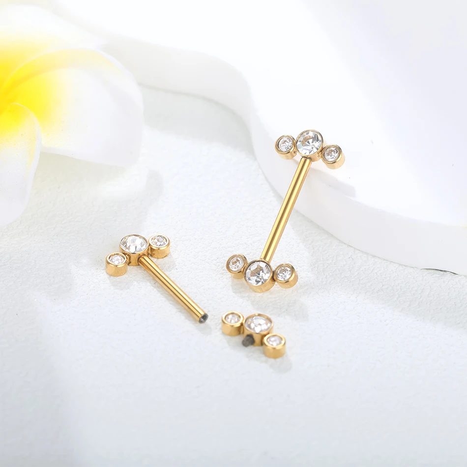 1PC Titanium 14G Internally Thread Zircon Nipple Barbell Ring CZ Bezel Set Nipple Tongue Earrings Piercings Sexy Women Jewelry