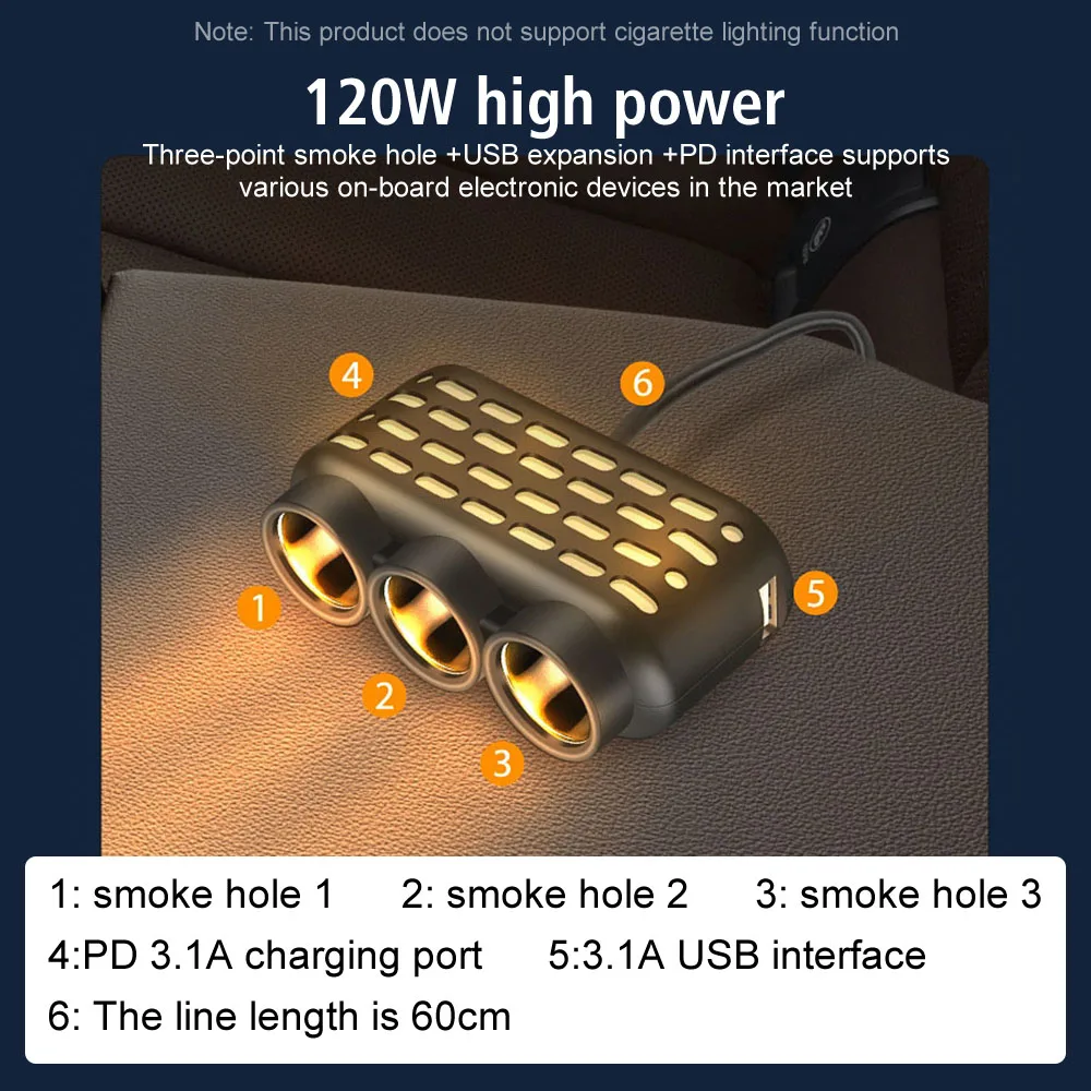 Rozdzielacz szybkiego ładowania QC3.0 do telefonu IPad 12V 24V 120W Adapter ładowarki samochodowej Wielofunkcyjne gniazdo 3 w 1 z podwójnym gniazdem USB