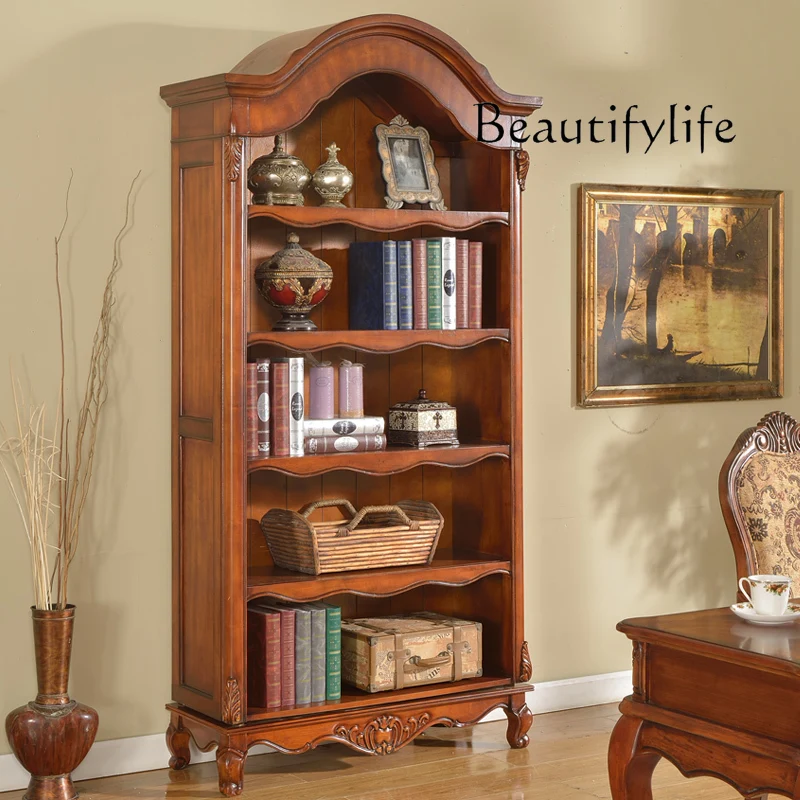 American-Style Solid Wood Bookcase Study Living Room European-Style Bedroom Vintage Shelf Floor-to-Wall