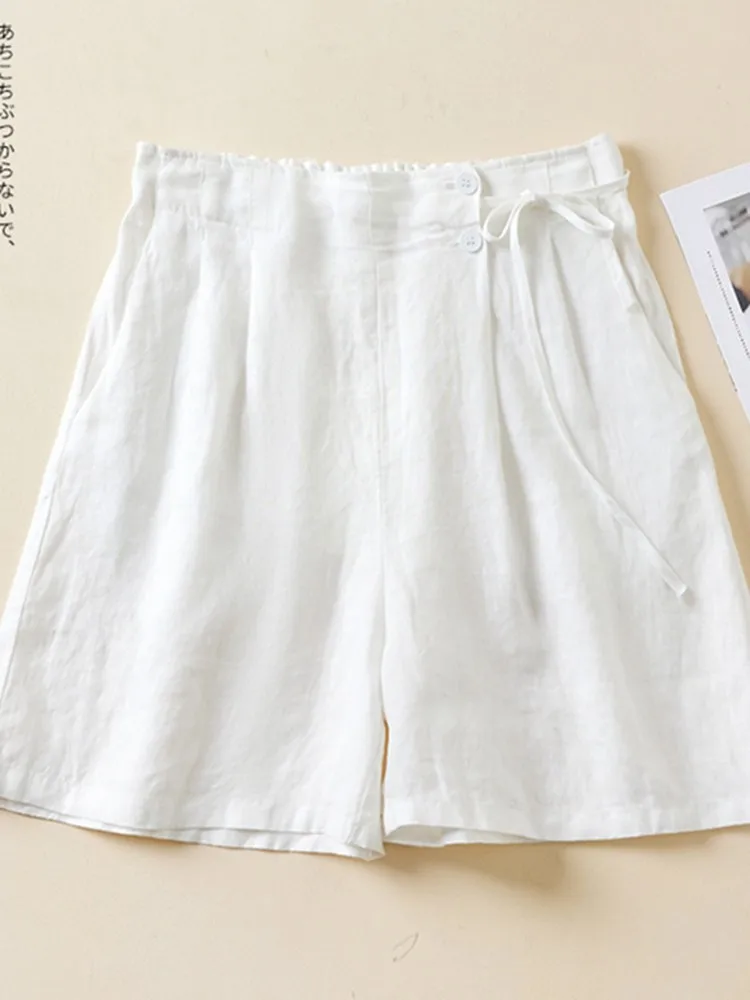 Frauen Beiläufige Kurze Hosen Neue Ankunft 2023 Sommer Vintage Stil Einfarbig Lose Bequeme Weibliche Baumwolle Leinen Shorts B2438