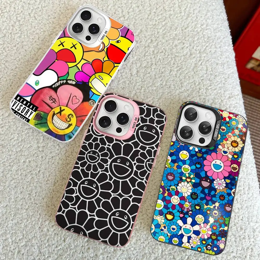 T-Takashi M-Murakami For IPhone 11 12 13 14 15 16 17 Pro Max Plus Colorful Black Matte Phone Cover