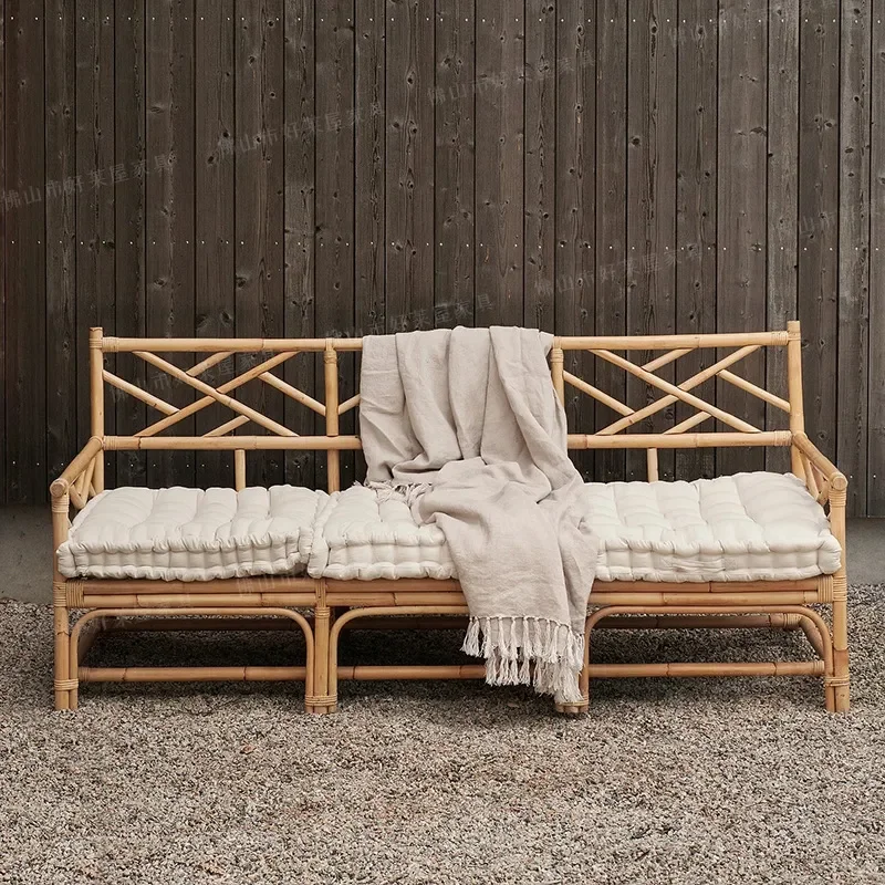 Natural Real Rattan Sofa Chair Modern Simple Balcony Leisure Recliner Japanese Style Homestay Design Ins Trendy Furniture