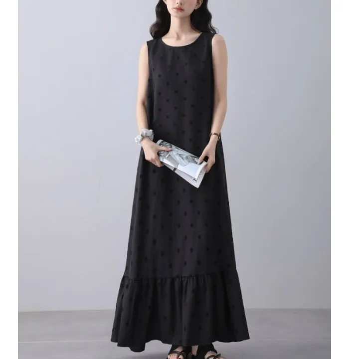 

Summer Polka Dot Net Dr Women's Svel Splice Sle plus Size Korean Sle Slimming Long Dr Trendy U-Ne Gown