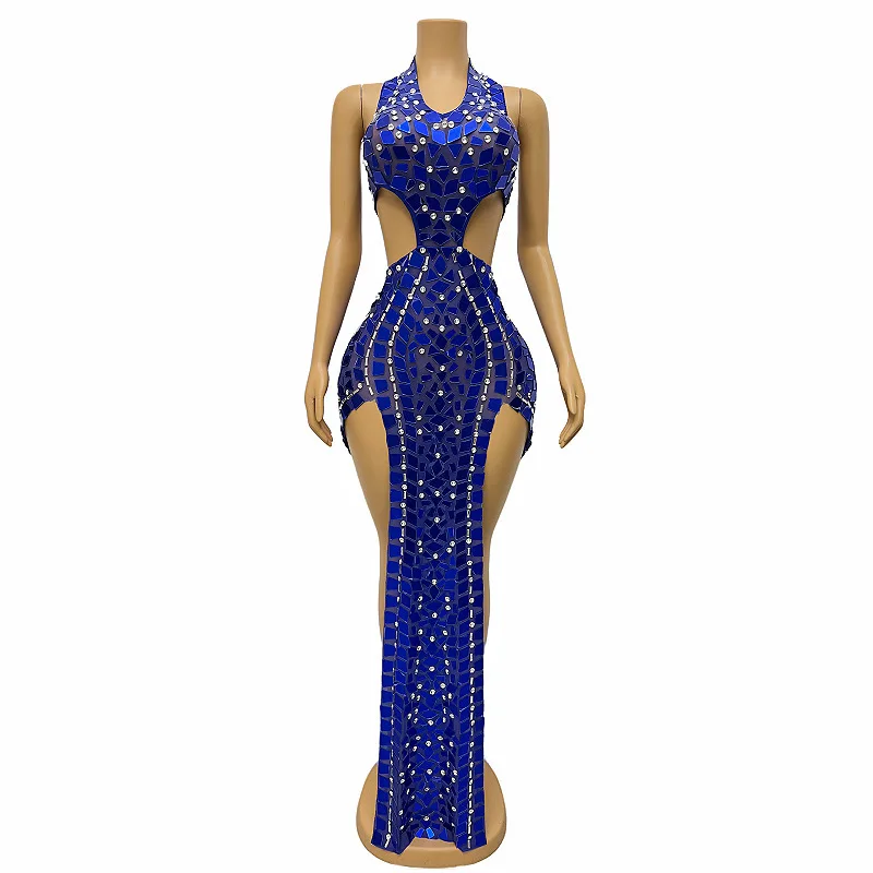 Hostess Sleeveless Long Sexy Evening Dress - Hanging Neck, Rhinestone Splicing, Slim Fit, Hot Girl Lenses Women Vallentain Dress