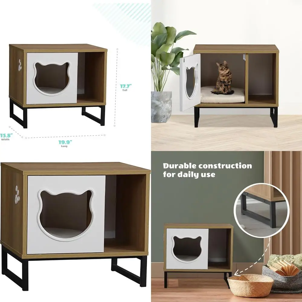 

Indoor Cat Bed with Side Table and Concealed Litter Box, 2.15 Sq. Ft. Wood/Neutral Particle Board