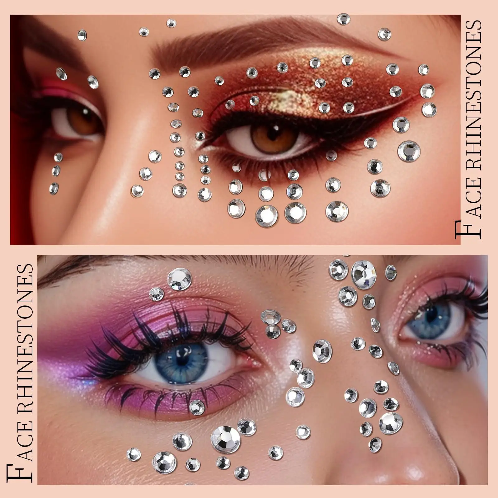 6 Sheets Clear Self Adhesive Stickers with Tweezers Hair Gems Prom Hair Accessories Jewels Bling Rhinestone Makeup Face Jewels