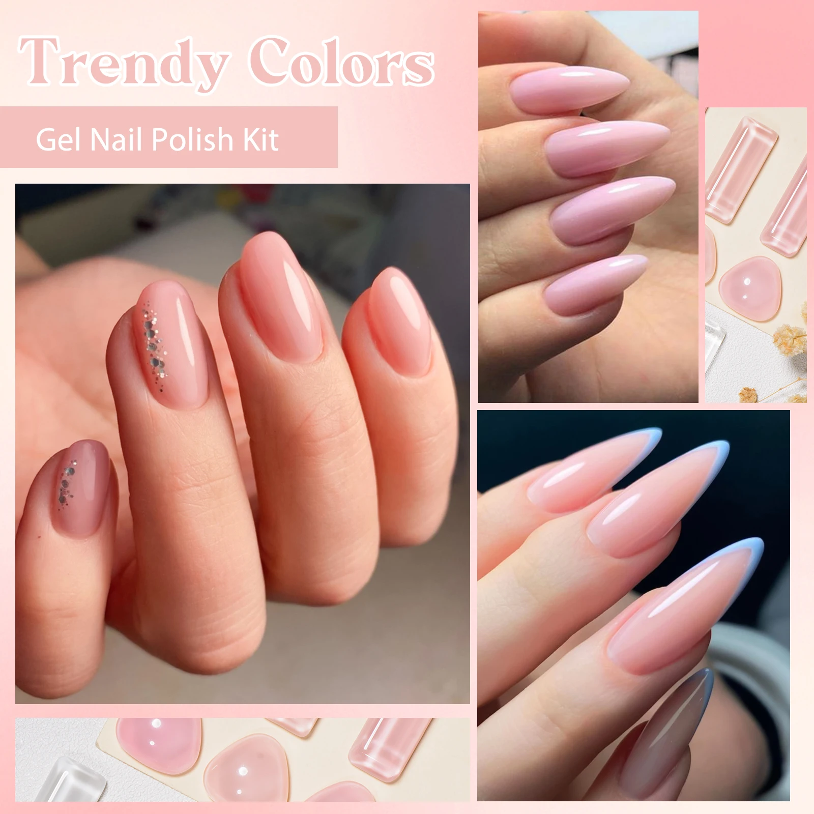 6 Teil/satz Goldene Folie 2 In 1 Gummi Basis Gel Nagellack Klar Nude Rosa Semi-Permanent UV Gel lack Nail art DIY Maniküre Kit