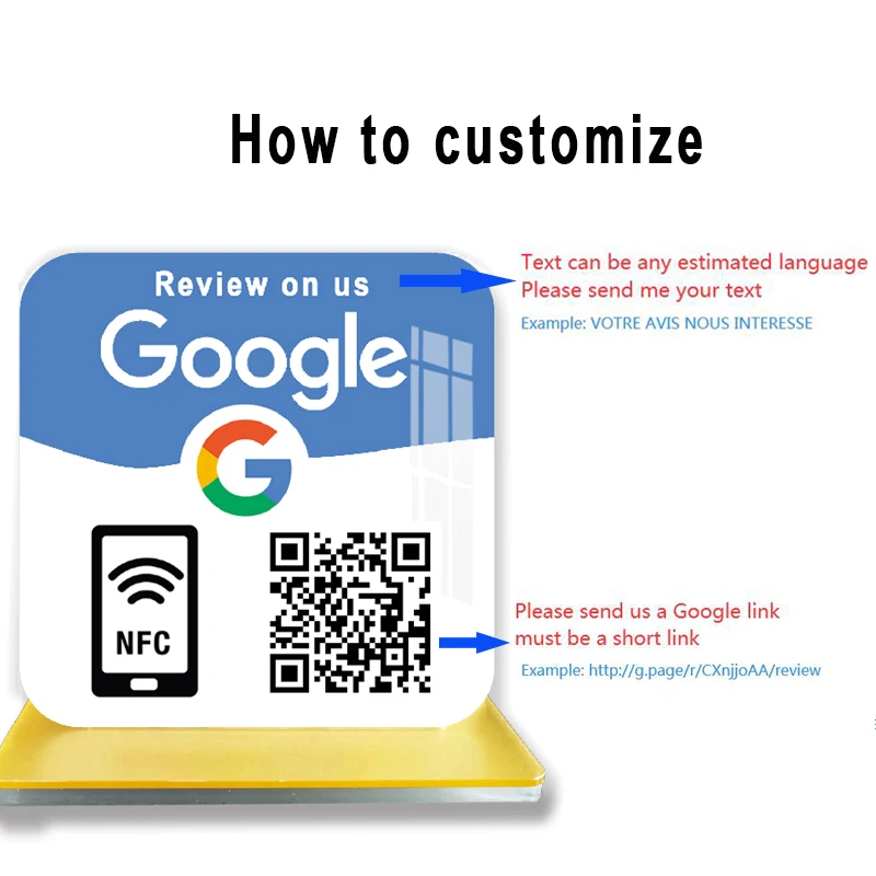 Impressão personalizada sinal de revisão do google com nfc varredura acrílico sinais de mídia social revieh eua em google salão de beleza decorações de negócios