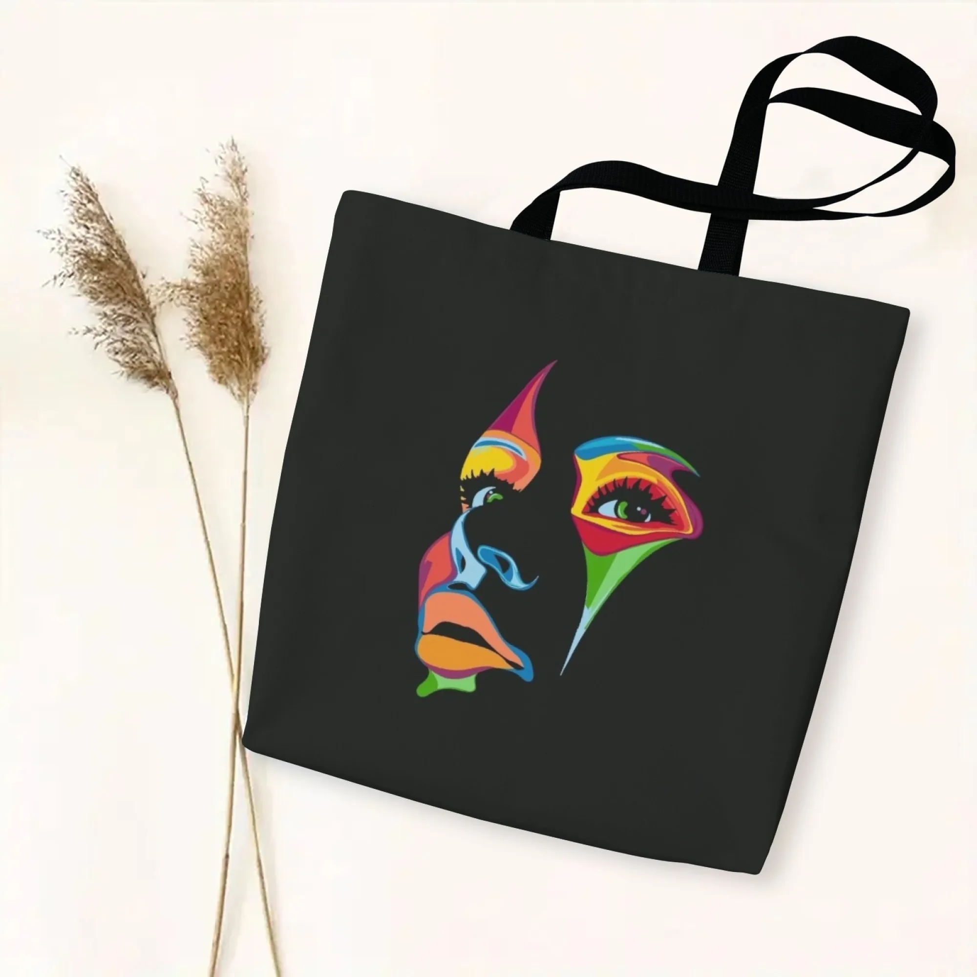 الجدة الإبداعية مجردة الوجه حمل حقيبة قماش حقيبة كتف قابلة لإعادة الاستخدام هدية للأصدقاء الذين عشاق التصميم الفني التجريدي #3