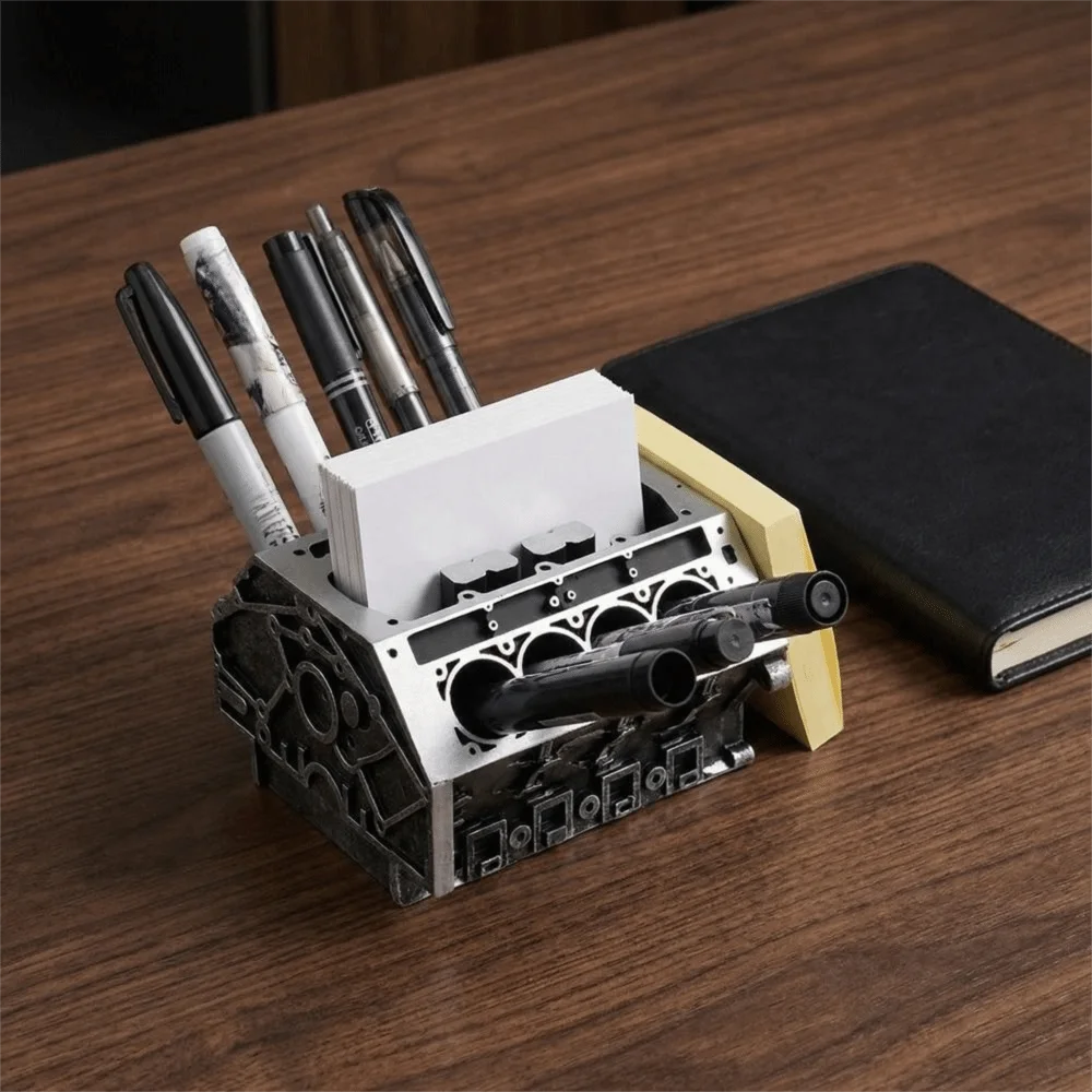 Resin Engine Shape Business Card Holder Black Decorative Engine Block Desk Organizer Large Capacity Business Card Bracket